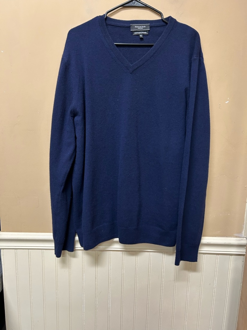 Mantovani Studio V-Neck Sweater Mens XL Blue 100% Italian Cashmere Luxury
